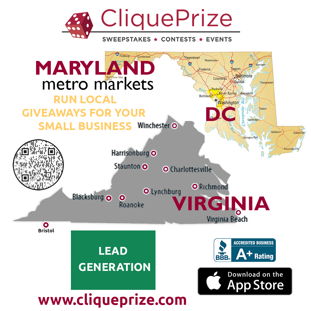 CliquePrize is live in 20 US states plus Washington DC for Small Business Giveaways iPhone app